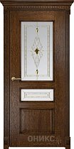 Дверь Оникс модель Версаль цвет Дуб коньячный сатинат витраж Бевелс золото
