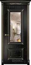 Дверь Оникс модель Мадрид цвет Эмаль черная патина золото зеркало гравировка Ромб
