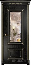 Дверь Оникс модель Мадрид цвет Эмаль черная патина золото зеркало гравировка Волна