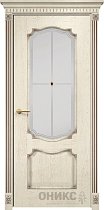 Дверь Оникс модель Венеция цвет Слоновая кость патина коричневая стекло с фьюзингом