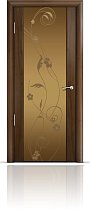 Дверь Мильяна модель Омега-2 цвет Американский орех триплекс бронзовый рисунок Фиалка