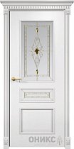 Дверь Оникс модель Версаль цвет Эмаль белая по ясеню сатинат витраж Бевелс золото