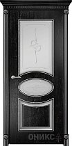 Дверь Оникс модель Эллипс фреза-2 цвет Эмаль черная патина серебро сатинат витраж контурный-1