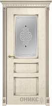 Дверь Оникс модель Версаль цвет Слоновая кость патина коричневая сатинат фьюзинг Ажур