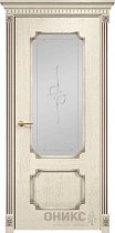 Дверь Оникс модель Палермо цвет Слоновая кость патина коричневая сатинат пескоструй Эллипс