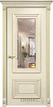 Дверь Оникс модель Мадрид цвет Слоновая кость патина золото зеркало гравировка Ромб