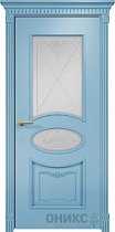 Дверь Оникс модель Эллипс с декором цвет Эмаль голубая сатинат витраж контурный-1