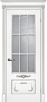 Дверь Текона Смальта модель Деко-09 цвет RAL 9003 патина серебро стекло